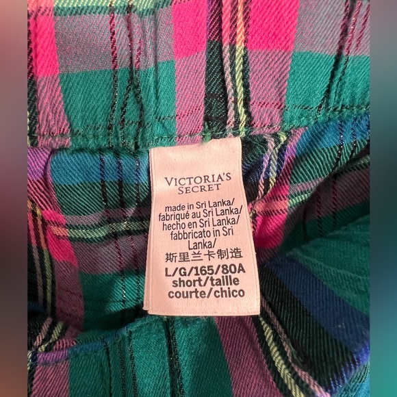 Victoria’s Secret Pink Green Plaid Pajama Pants Elastic Ankles L Short 26” Ins - Picture 6 of 9